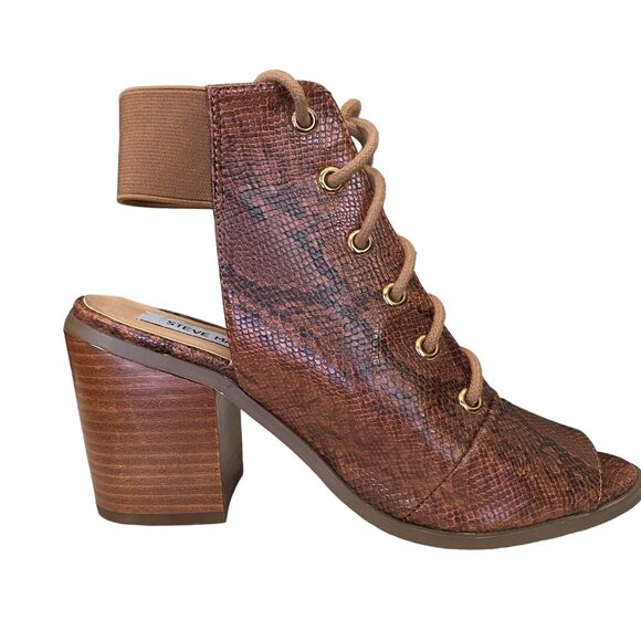 Steve Madden 7 Brown Snake Skin Print  Peep Toe  Block Heels Shoes EUC - Picture 3 of 12